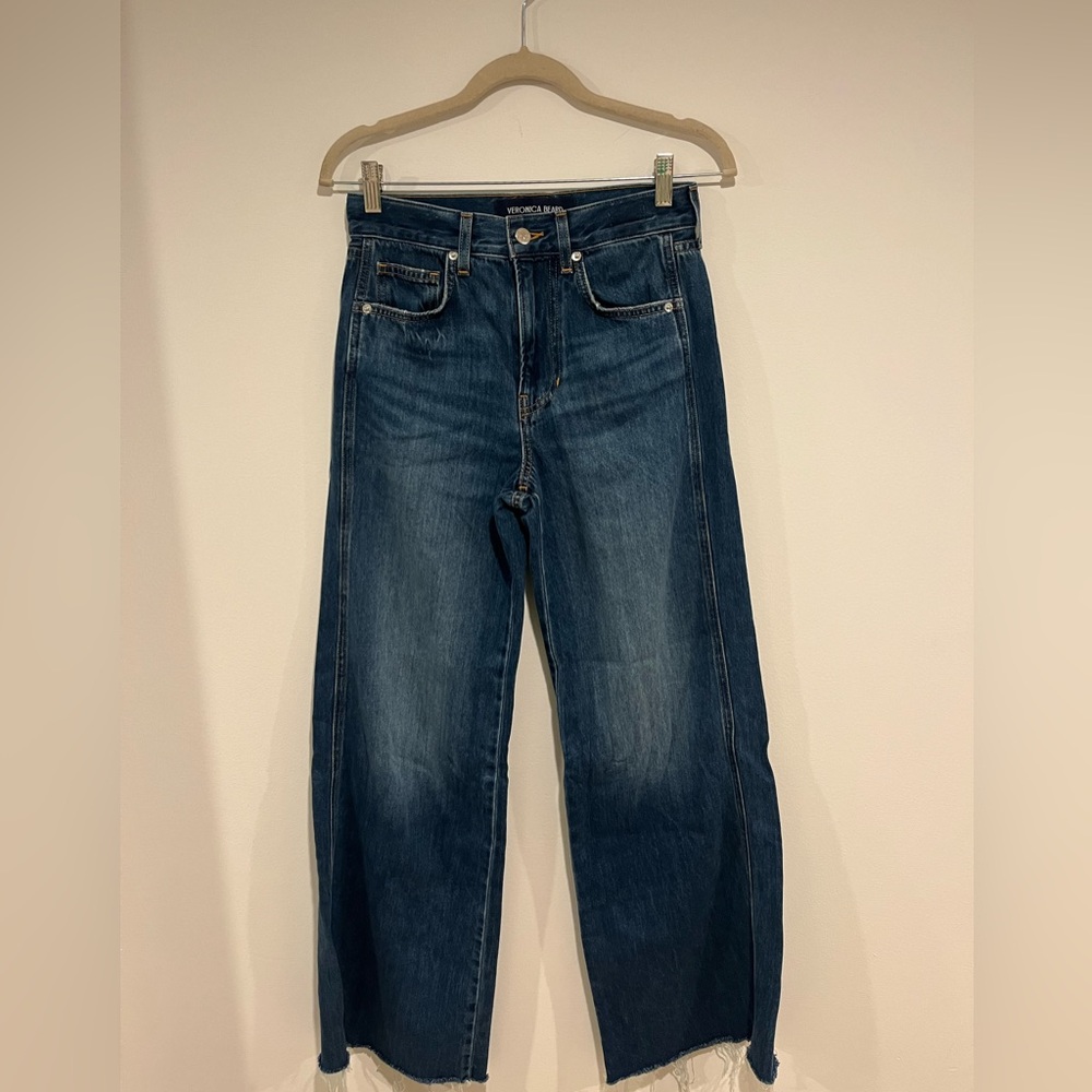 Veronica Beard High-Rise Wide-Leg Jeans in Dark Blue